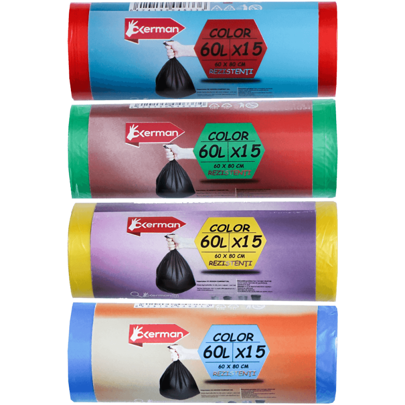 Saci menajeri color 60Lx15 buc, set 4 role, Okerman